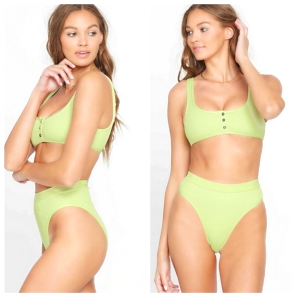 L*Space Robbie Frenchi Ribbed Bikini SET Mojito - Picture 2 of 8